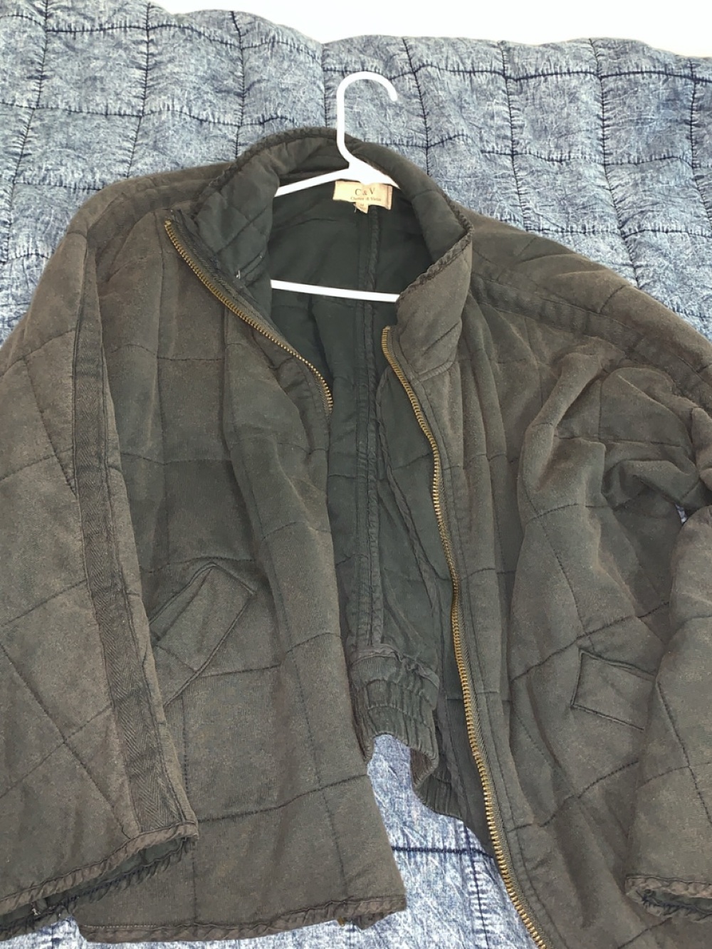Chelsea & Violet Black Quilted Jacket with Neutral Trim